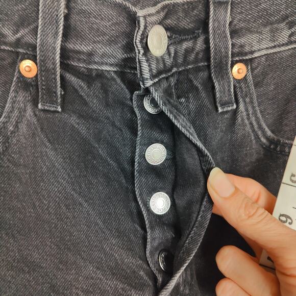 Levi's 501 Original Shorts Womens 24 Black Distressed Cut Offs Button Fly Grunge - Picture 2 of 8